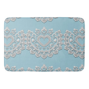 Alfombrilla De Baño Turquesa Azul Blanco Encaje Corazón Boda Bridal