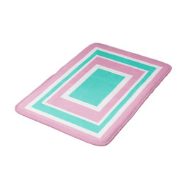 Alfombrilla De Baño Turquesa Blanco Rosa Geométrico