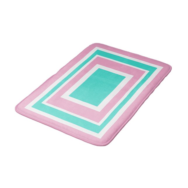 Alfombrilla De Baño Turquesa Blanco Rosa Geométrico (Angular)