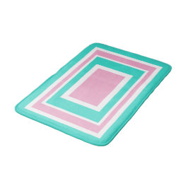 Alfombrilla De Baño Turquesa Rosa Blanco Geométrico