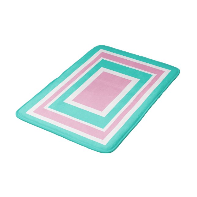 Alfombrilla De Baño Turquesa Rosa Blanco Geométrico (Angular)