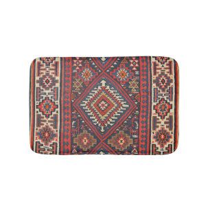 Alfombrilla De Baño Turquía Kilim Aztec Red Blue Tan
