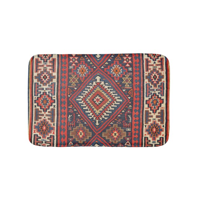 Alfombrilla De Baño Turquía Kilim Aztec Red Blue Tan  (Anverso)