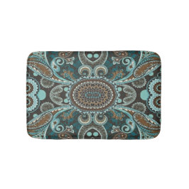 Alfombrilla De Baño Turquoise Brown Vintage Paisley repleto