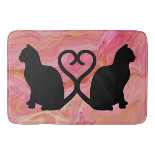 Alfombrilla De Baño Two Cats Heart Tails on Pink Marble