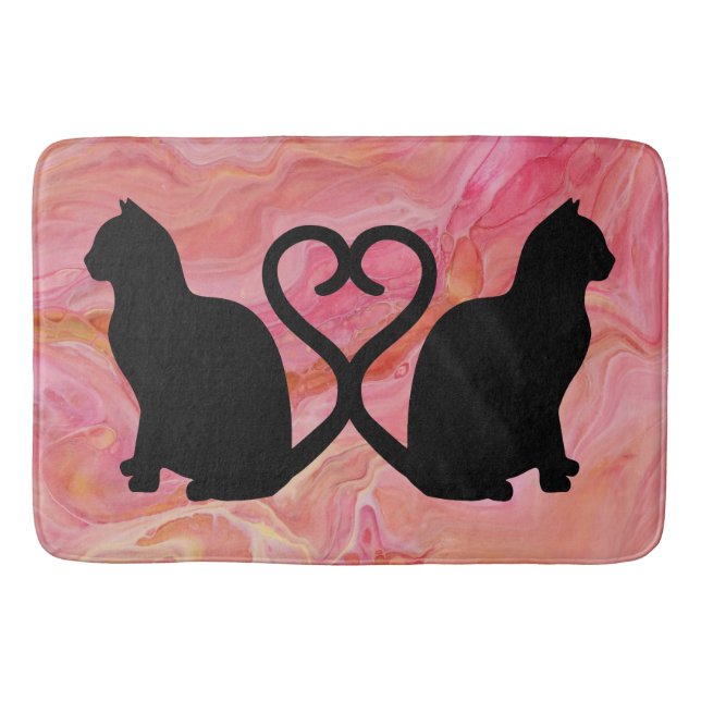 Alfombrilla De Baño Two Cats Heart Tails on Pink Marble (Anverso)