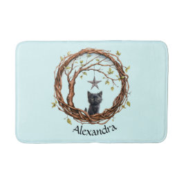 Alfombrilla De Baño Un gatito negro lindo mirando una estrella