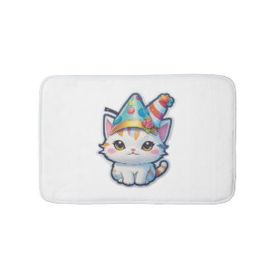 Alfombrilla De Baño Un gato lindo sostiene a un fiesta de Año Nuevo