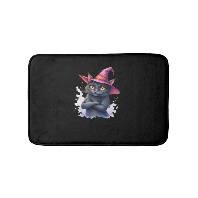 Alfombrilla De Baño Un gato negro lindo en un Gorra de brujas - Magníf (Anverso)