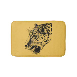 Alfombrilla De Baño Un Ilustracion de leopardo negro y amarillo dibuja