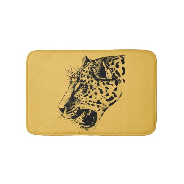 Alfombrilla De Baño Un Ilustracion de leopardo negro y amarillo dibuja (Anverso)