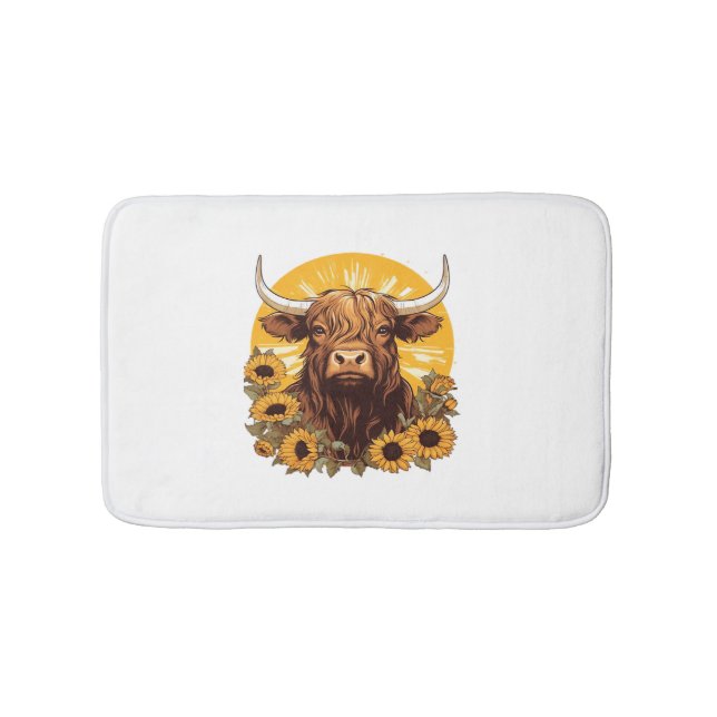 Alfombrilla De Baño Un Ilustracion de vaca de Highland con Sunflowers  (Anverso)