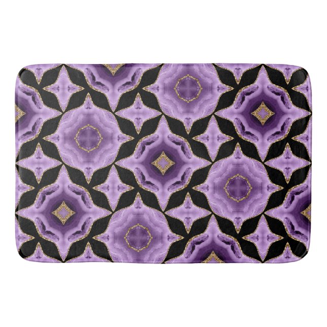 Alfombrilla De Baño Un oro de amatista morado y un abstracto negro (Anverso)