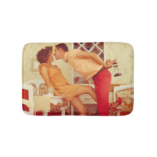 Alfombrilla De Baño Una pareja hipster: un moderno café vintage.