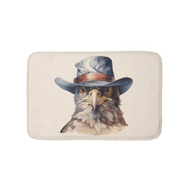 Alfombrilla De Baño Una pichón divertida con un gorra de vaquero, acua (Anverso)