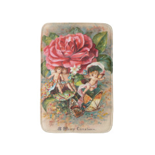 Alfombrilla De Baño Una tarjeta postal vintage de Navidad de la era vi