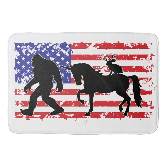 Alfombrilla De Baño Unicorn, Jackalope, Bigfoot and the American Flag (Anverso)