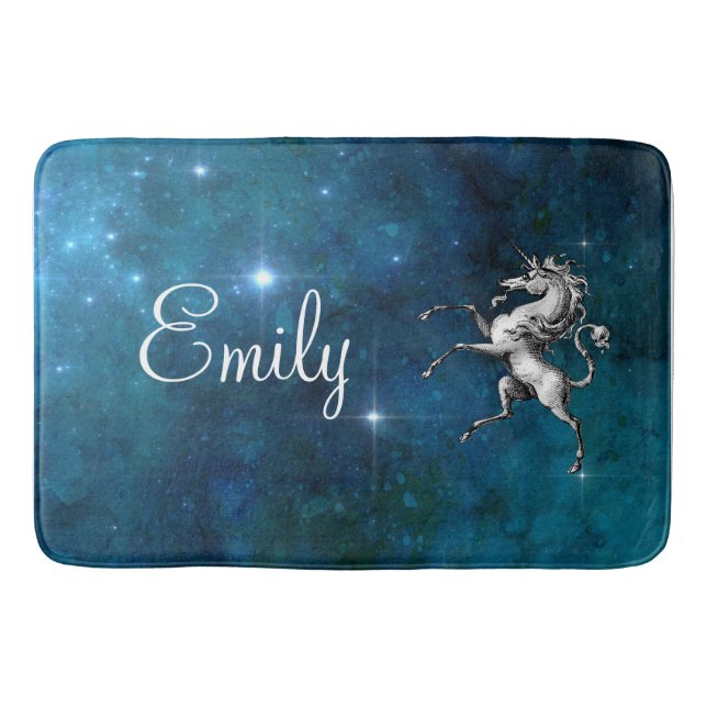 Alfombrilla De Baño Unicornio Celestial Personalizable  (Anverso)