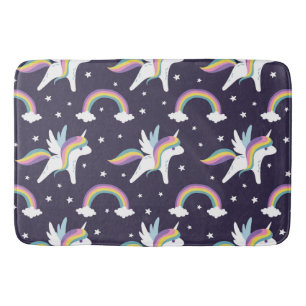 Alfombrilla De Baño Unicornio de hadas finas + fondo azul de arado