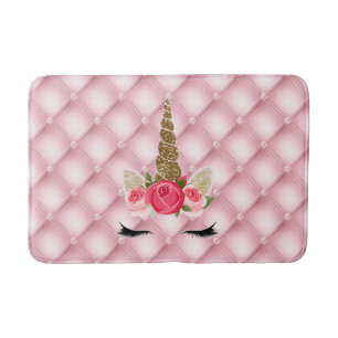 Alfombrilla De Baño Unicornio de purpurina dorada y rosas rosadas Lind