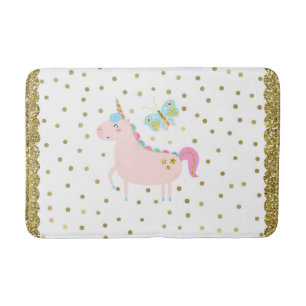 Alfombrilla De Baño Unicornio de purpurina rosa y dorado Mirada brilla