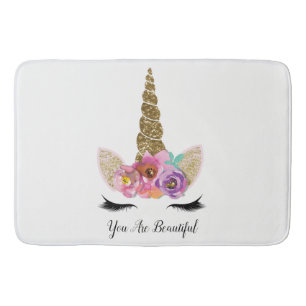 Alfombrilla De Baño Unicornio Floral Dorado Brillo Chicas Femeninas De