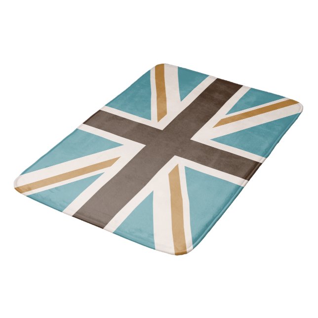 Alfombrilla De Baño Union Jack/Flag Verde azulada Brown Gold Crema (Angular)