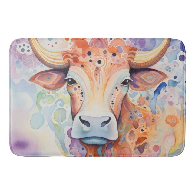 Alfombrilla De Baño Vaca acuarela Bubbly suave (Anverso)