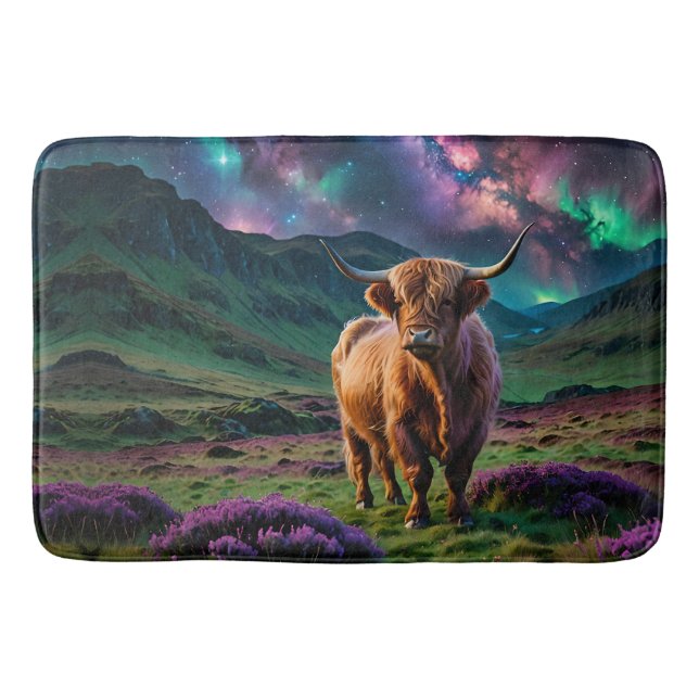 Alfombrilla De Baño Vaca Highland Bajo Las Estrellas (Anverso)