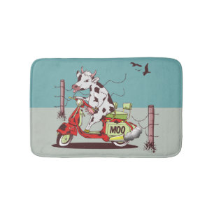 Alfombrilla De Baño Vaca montando una motocicleta retro