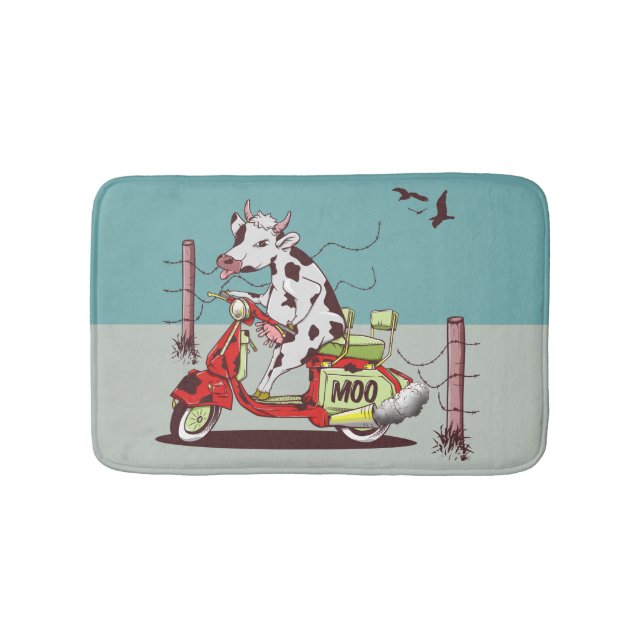 Alfombrilla De Baño Vaca montando una motocicleta retro (Anverso)