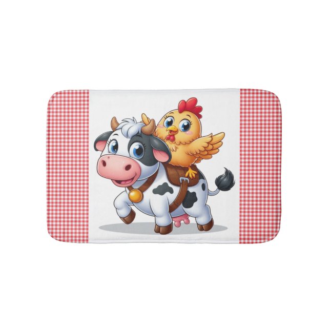 Alfombrilla De Baño vaca/pollo personalizado lindo (Anverso)