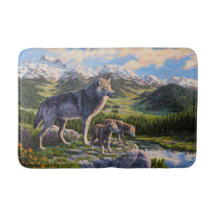 Alfombrilla De Baño Valle del Río de las Montañas Madre Lobo y Pups