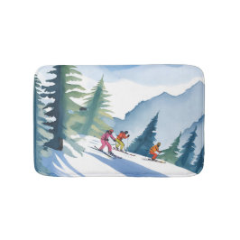 Alfombrilla De Baño Vamos a Esquiar | Pintura en Acuarela de Invierno