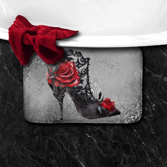 Alfombrilla De Baño Vampy Vogue Grunge | Rosas de Stiletto Lace Bootie (Subido por el creador)
