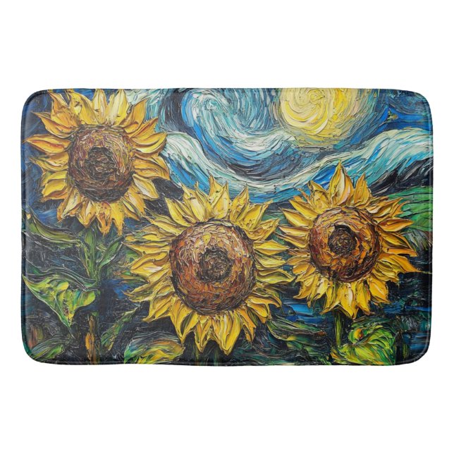 Alfombrilla De Baño Van Gogh girasoles y noche estrellada (Anverso)