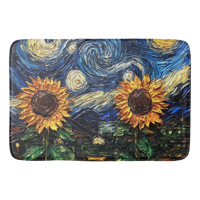Alfombrilla De Baño Van Gogh girasoles y noche estrellada (Anverso)
