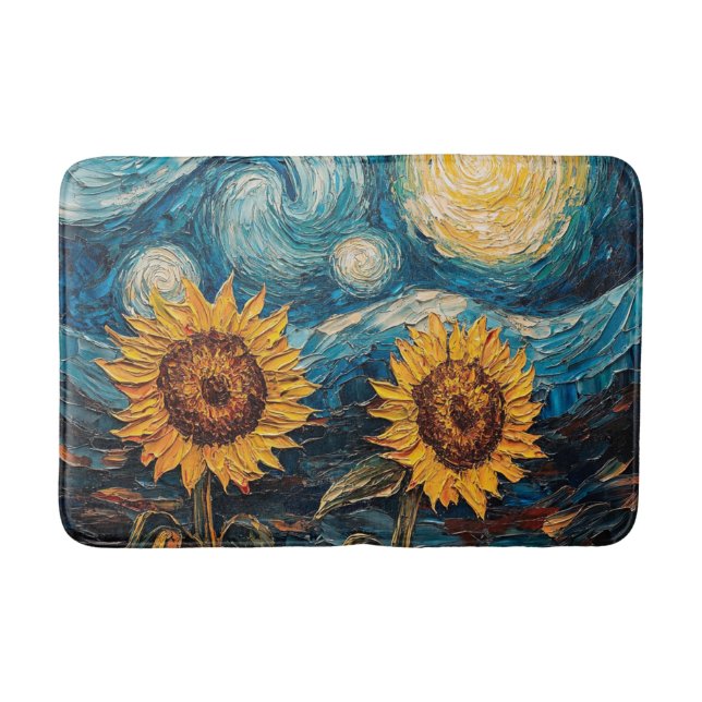 Alfombrilla De Baño Van Gogh girasoles y noche estrellada (Anverso)
