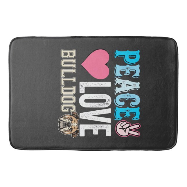 Alfombrilla De Baño Vector Perro Bulldog Paz Amor (Anverso)