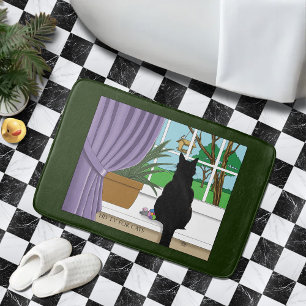 Alfombrilla De Baño Ventana de visualización de gato negro