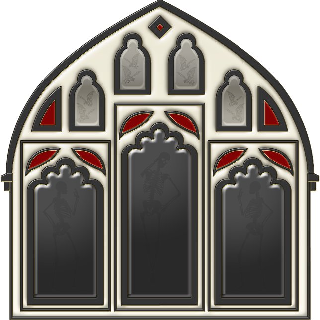 Alfombrilla De Baño Ventana gótica con esqueletos y murciélagos en neg (Look in glass panes to see the bats and skeletons.)