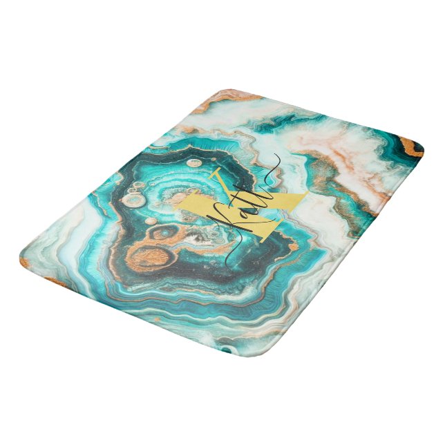 Alfombrilla De Baño Verde azulado Aqua Agate Personalizado de oro Mono (Angular)