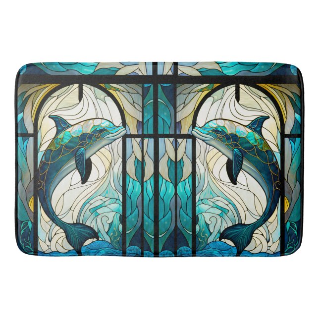 Alfombrilla De Baño Verde azulado delfín blanco azul aspecto de vidrio (Anverso)