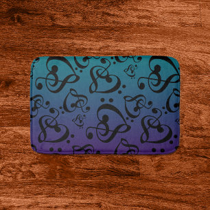 Alfombrilla De Baño Verde azulado Morado Ombre Nota Música Clef Hearf