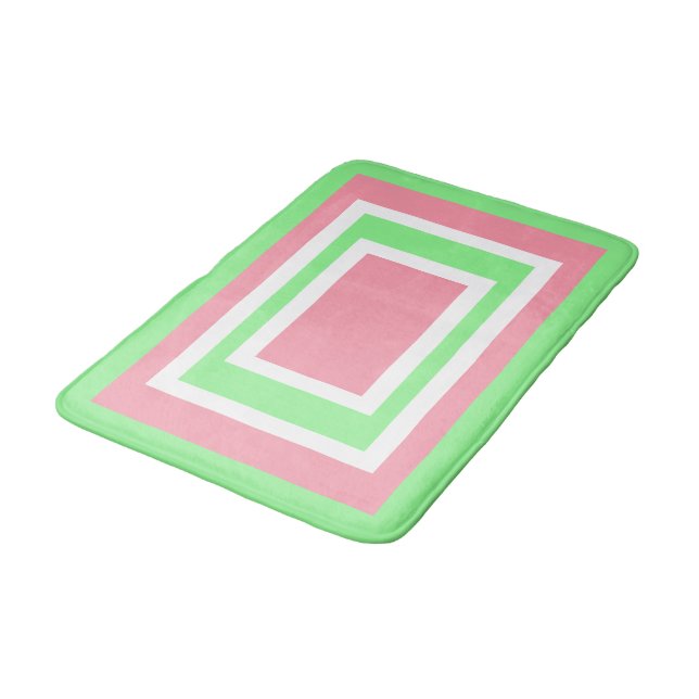 Alfombrilla De Baño Verde Blanco Rosa Geométrico (Angular)