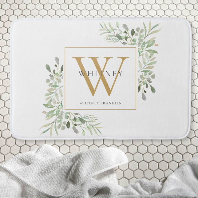 Alfombrilla De Baño Verde con Monograma Dorado (Subido por el creador)