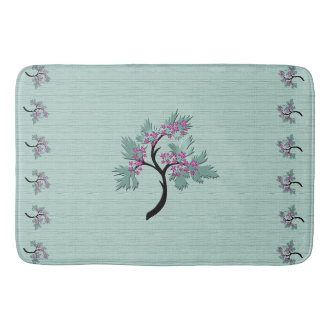 Alfombrilla De Baño Verde de árbol florido elegante + ciruela (Anverso)