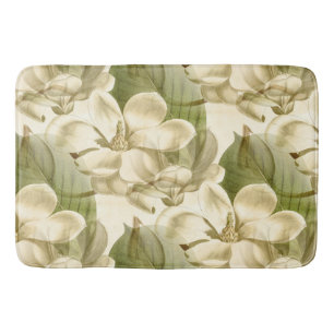 Alfombrilla De Baño verde floral de la magnolia