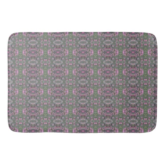 Alfombrilla De Baño Verde gris y patrón Rosa (Anverso)