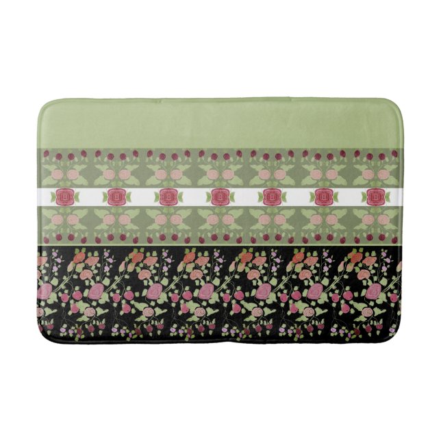 Alfombrilla De Baño Verde menta, negro, rosa y burdeos (Anverso)